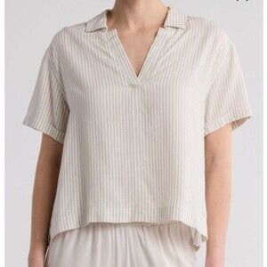 Stripe Crop Top Linen Viscose Blend Splendid Kailyn  Pullover Almond Stripe Sz M